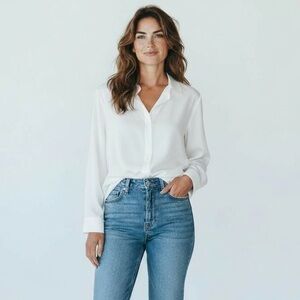 Reclaim Oversized White Button-Down Shirt Top Size XS Classic Long Sleeve Blouse